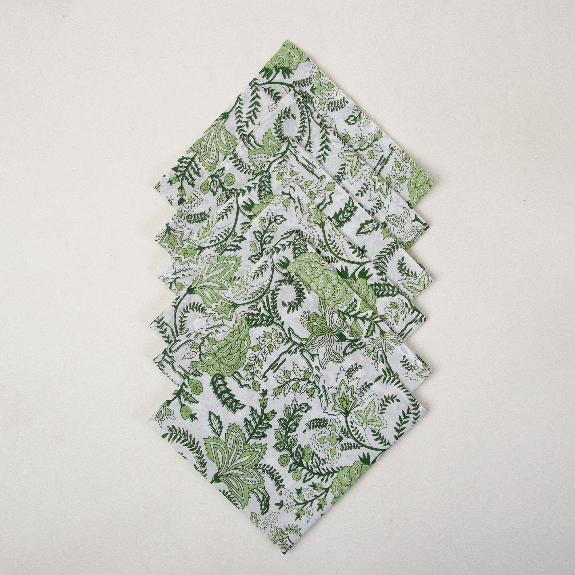 Green Floral Block Printed Soft Cotton Hanky Rumal